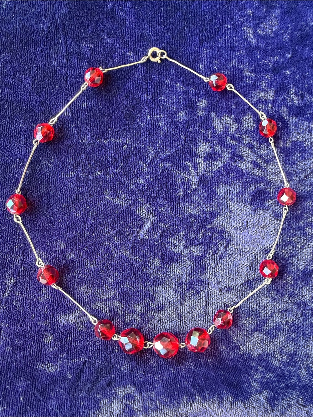 Vintage 12 karat gold filled necklace with vibrant ruby red crystals